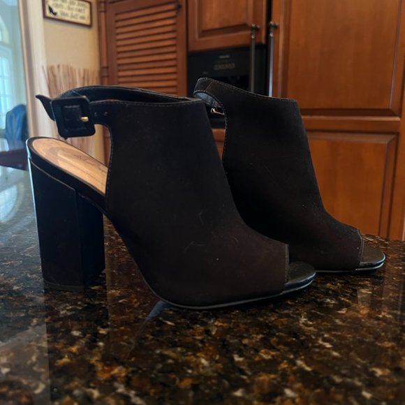 Aldo Black Juliusa Suede Slingback Open Toe Block Heels-Size 6 1/2 - Picture 3 of 13